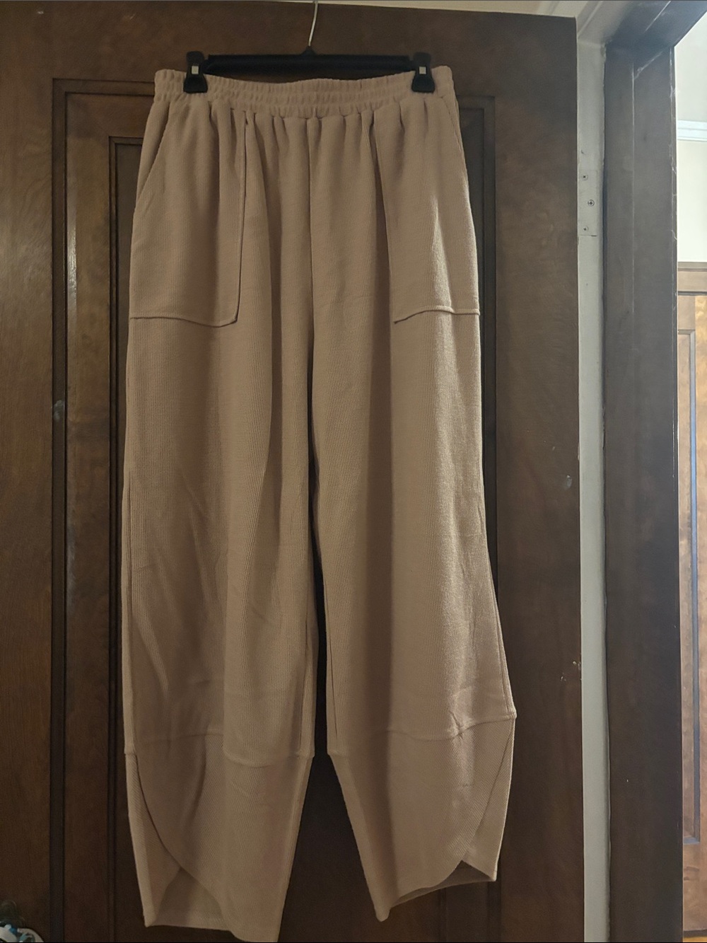 Beige Wide-Leg Lounge Pants
